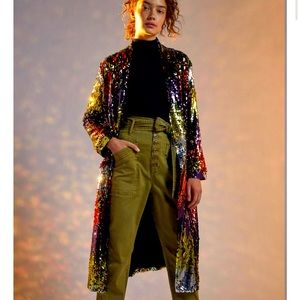 Anthropologie BB Dakota Dulcinea Sequin Duster Jacket Rainbow Medium Large NWT